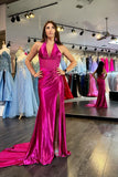 Halter Fuchsia Draped Mermaid Long Prom HZ0307