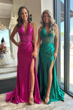 Halter Fuchsia Draped Mermaid Long Prom HZ0307