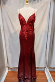 Handmade Wine Red Sequin Mermaid Long Prom HZ0307