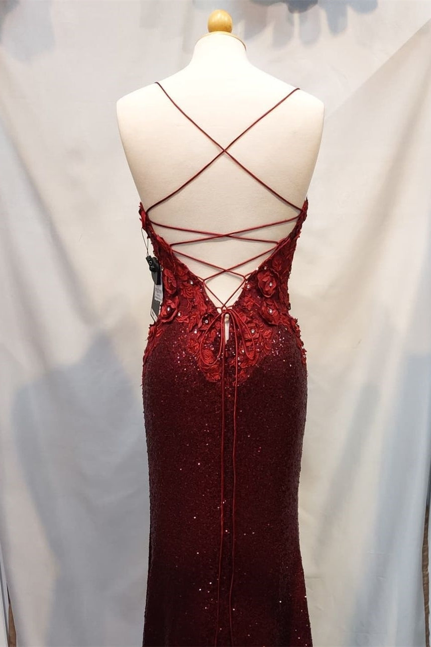 Handmade Wine Red Sequin Mermaid Long Prom HZ0307