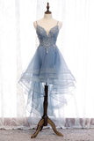 High Low Blue Lace Appliques Party HZ0307