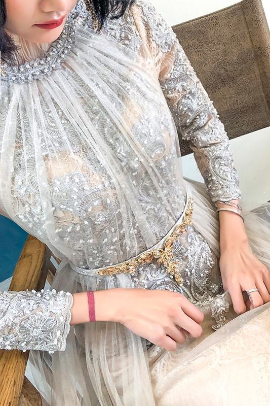 High Neck Light Champagne Long Sleeves Evening HZ0307