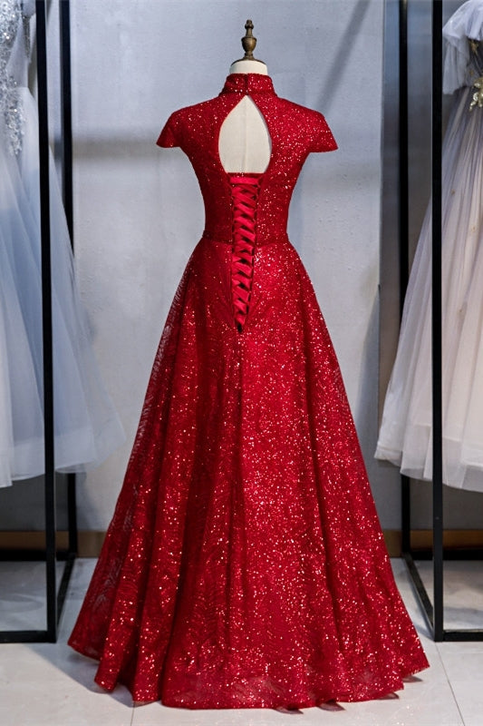 High Neck Red Long Formal Dress with Key HZ0307