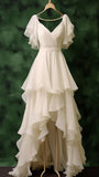 Ivory Chiffon Prom Dresses Ruffle Hi-Lo Evening Party HZ0307