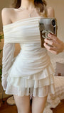 Ivory Ruffle Mini Homecoming Dresses Long Sleeves Off The Shoulder Party HZ0307
