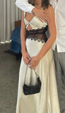 Ivory Sheath Lace Spaghetti Straps Long Evening Prom Dress, HZ0307