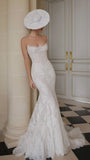 Ivory Strapless Lace Mermaid Wedding Dresses Elegant Beach Wedding HZ0307
