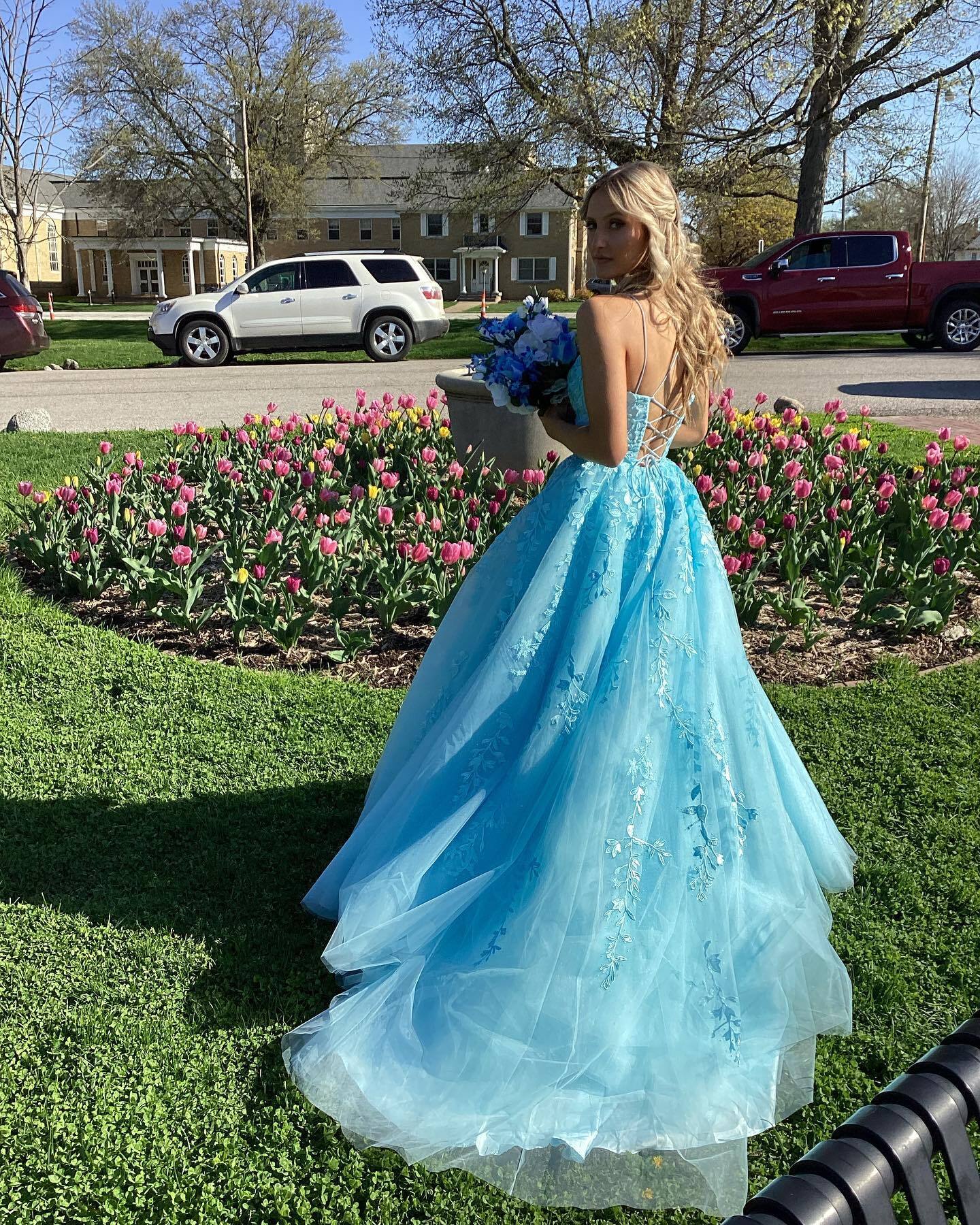 Lavender Lace Appliques A-line Long Prom HZ0307