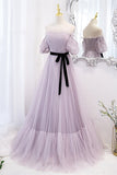 Lavender Soft Tulle Off the Shoulder Long Prom HZ0307