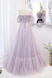 Lavender Soft Tulle Off the Shoulder Long Prom HZ0307