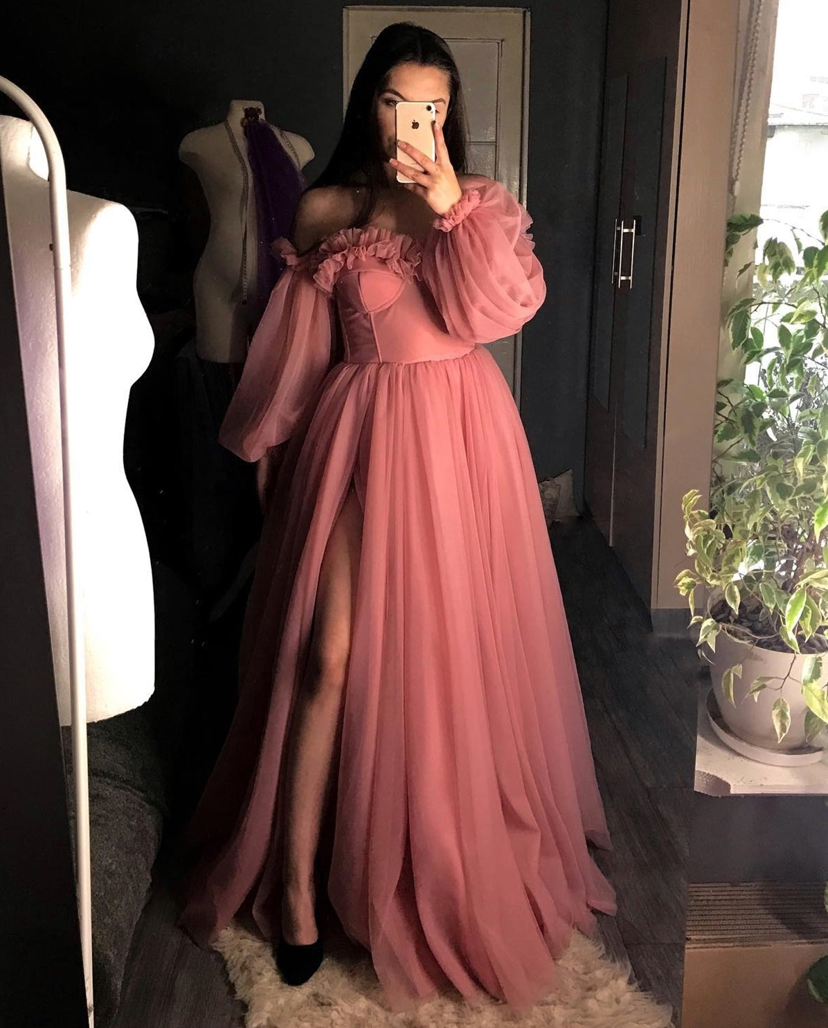 Light Blue Off the Shoulder Long Sleeves Formal HZ0307