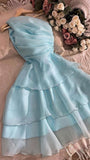 Light Blue One Shoulder Organza Homecoming Dresses Custom Made Hoco Dress, HZ0307