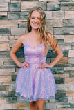 Lilac A-Line Sequin Junior/Senior Homecoming Dresses, HZ0307