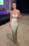 Mint Green Sheath Long Prom Dress, Satin Party Evening Gown, HZ0307