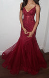 Modest Mermaid Spaghetti Straps Burgundy Sequin Formal Gown 23Rd Birthday Dress Prom Dresses 20Th Birthday HZ0307