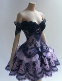 Navy Blue Lilac Homecoming Dresses Off The Shoulder Mini Party HZ0307