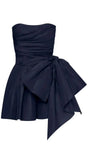 Navy Blue Satin Homecoming Dresses Black Mini Party Gown, HZ0307
