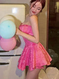 New Fashion Peach Pink Sleeveless Mini Homecoming HZ0307