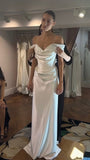 Off The Shoulder Ivory Wedding Dresses, Pleated Bridal Gown, HZ0307