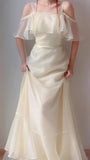 Off White Organza Sheath Long Prom Dress, HZ0307