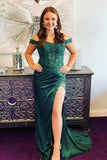 Off the Shoulder Dark Green Appliques Mermaid Long Formal HZ0307