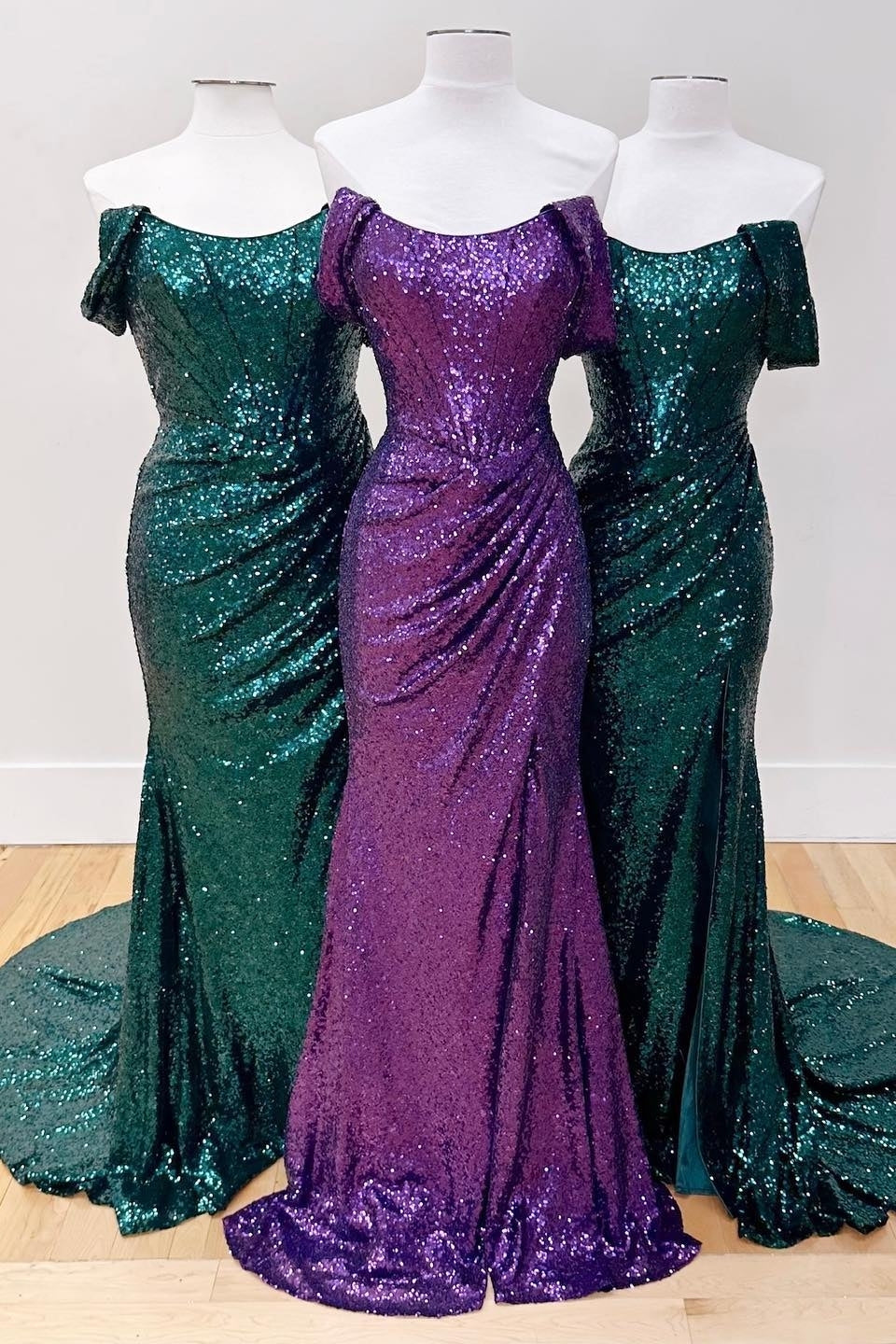 Off the Shoulder Fuchsia Sequin Mermaid Long Dress with HZ0307