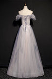 Off the Shoulder Grey Long Formal HZ0307