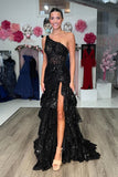 One Shoulder Blush Pink Tiered Ruffle Long Formal HZ0307