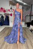 One Shoulder Blush Pink Tiered Ruffle Long Formal HZ0307