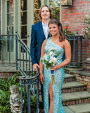 One Shoulder Hot Pink Sequins Mermaid Long Prom HZ0307