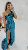 One Shoulder Mirror Glass Party Dress, Mermaid Sleeveless Prom HZ0307