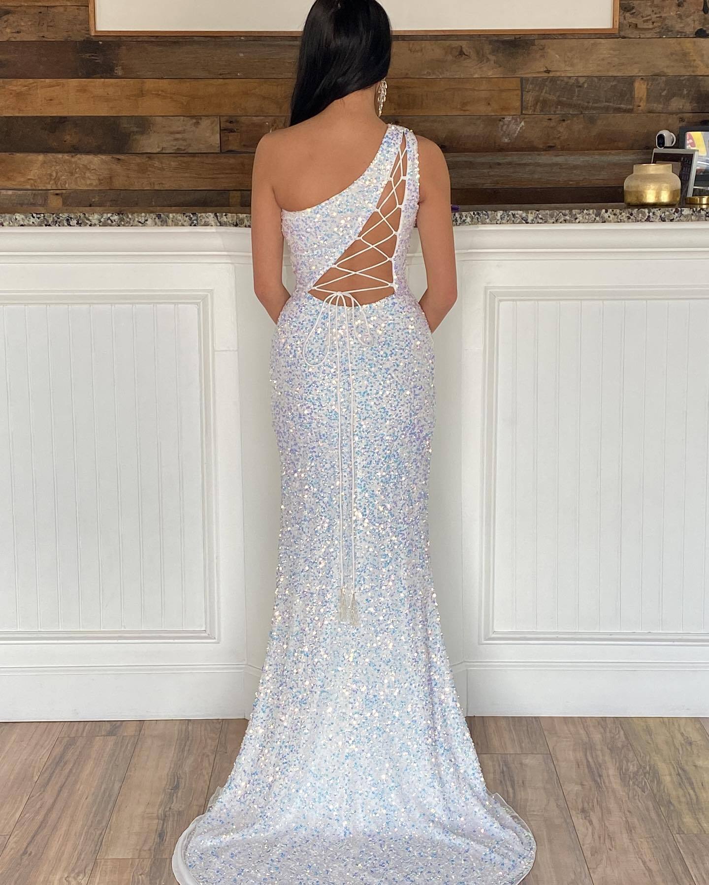 One Shoulder Sequin Mermaid Long Formal Dress with Lace Up HZ0307
