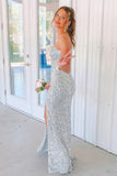 One Shoulder Silver Sequin Mermaid Long Formal Dress with HZ0307
