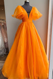 Orange A-line Long Formal Dress with Flutter HZ0307