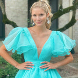 Orange A-line Long Formal Dress with Flutter HZ0307