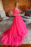 Orange A-line Long Formal Dress with Flutter HZ0307