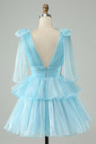 Pink V-Neck Homecoming Dress Chiffon V-Neck School Party Dress, HZ0307