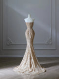 Pretty Mermaid Strapless Gold Sequin Beads Long Prom Dresses Formal Evening Dress, HZ0307
