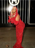 Pretty Sheath V Neckline Red Sequin Long Prom Dresses Formal Evening Dress , HZ0307
