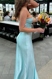 Knot Front Aqua Satin Fitted Long Party HZ0307