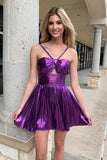 Purple A-Line Ruched Homecoming Dress Mini Party Dresses, HZ0307