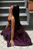 Purple Spaghetti Straps Floral Party HZ0307