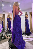 Purple Sequin Mermaid Straps Long Formal Dress with HZ0307