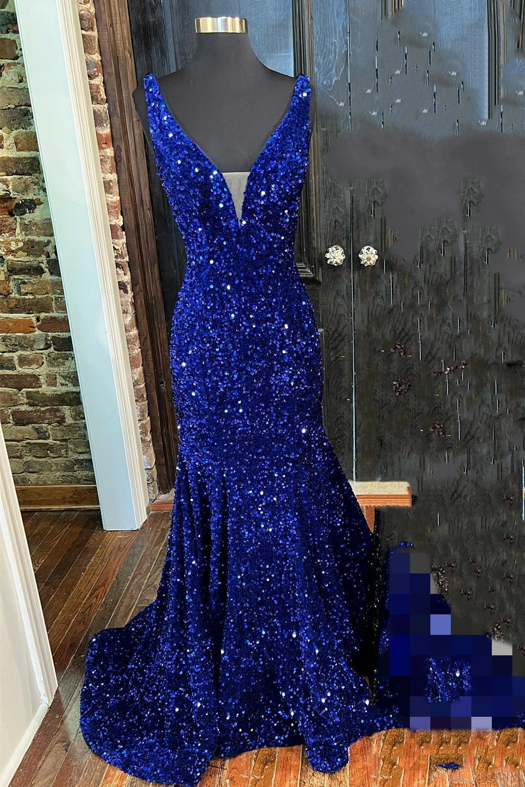 Purple Sequin Mermaid V Neck Long Formal HZ0307