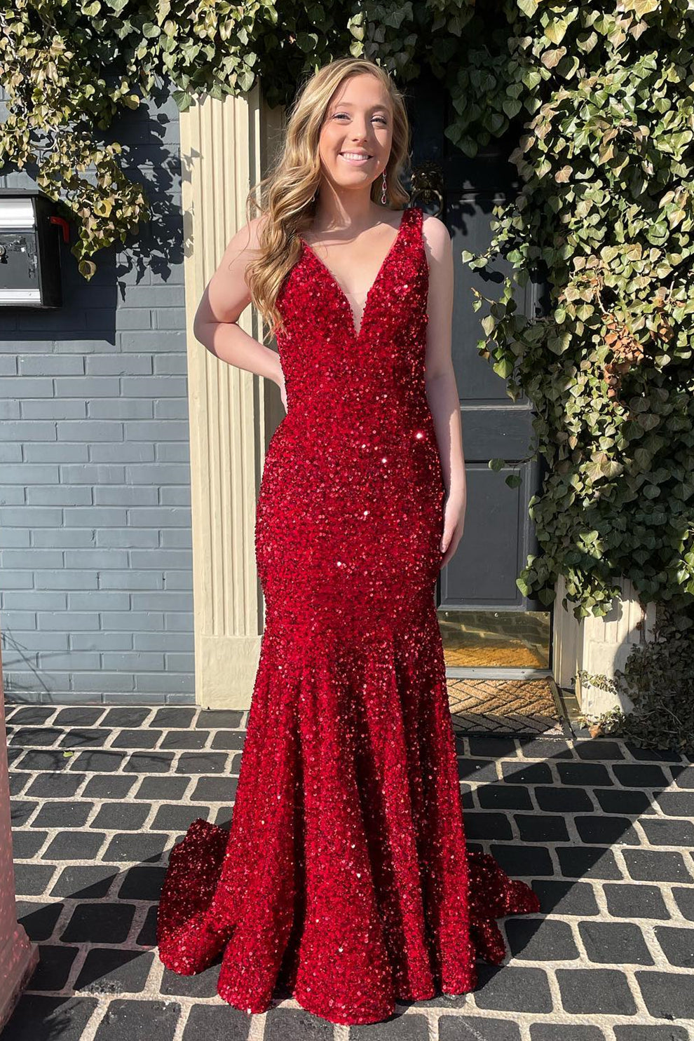 Purple Sequin Mermaid V Neck Long Formal HZ0307