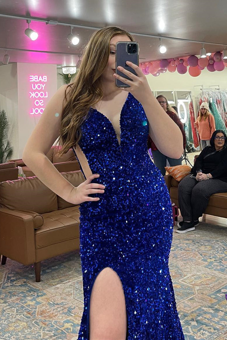 Purple Sequin Straps Mermaid Long Formal HZ0307