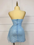 Glitter Strapless Bodycon Homecoming Dresses Pleated Cocktail Dress, HZ0307