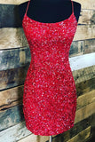 Red Sequin Tight Homecoming Dress Lace Up Back Short Party Dress, HZ0307