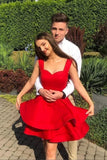 Red Off The Shoulder A-Line Homecoming Dresses, HZ0307