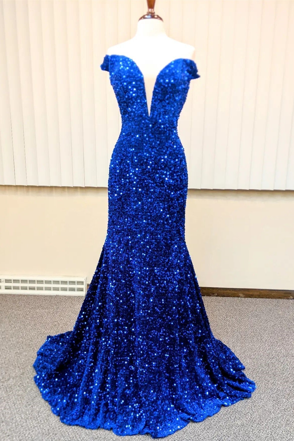 Red Sequin Mermaid Off the Shoulder Long Formal HZ0307